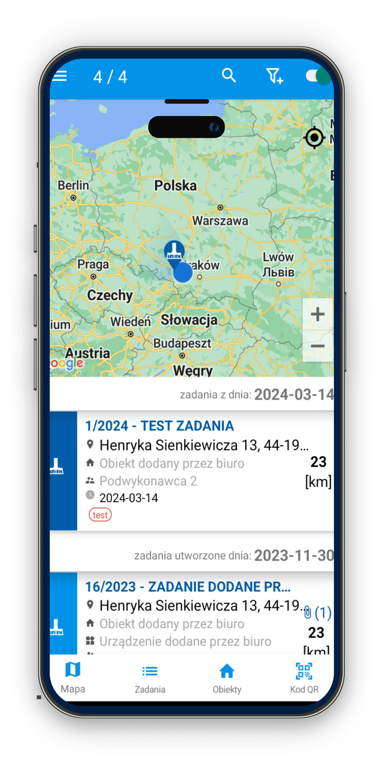 Aplikacja mobilna Locatick na telefonie
